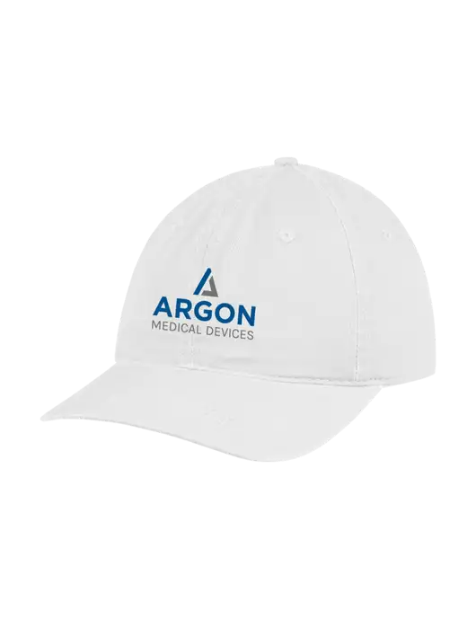 Garment Washed Unstructured Twill White Cap w/Argon Medical Devices Logo