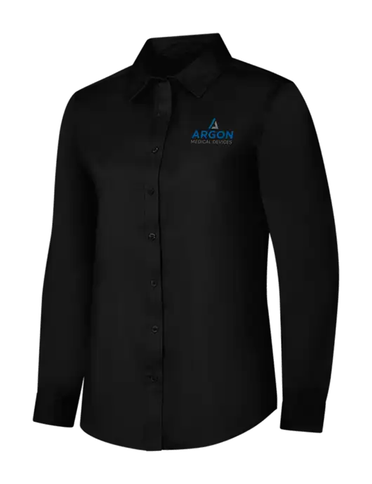 Womens Black Long Sleeve Superpro React Twill Shirt w/Argon Medical Devices Logo