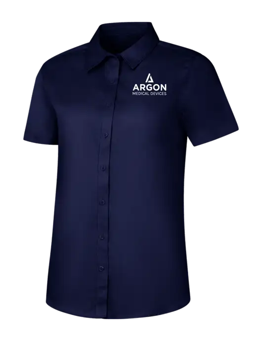 Womens Navy Short Sleeve Superpro React Twill Shirt w/Argon Medical Devices Logo