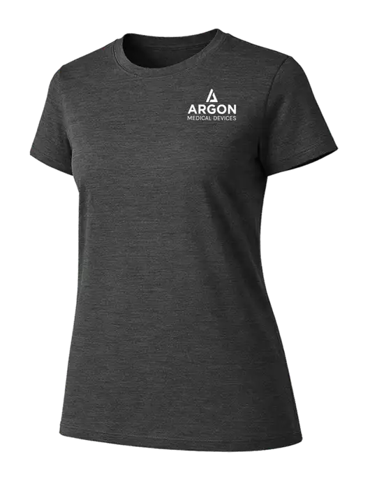 Womens Ring Spun Dark Heather Grey 4.5 oz T-Shirt w/Argon Medical Devices Logo