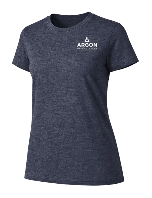 Womens Ring Spun Heather Navy 4.5 oz T-Shirt w/Argon Medical Devices Logo