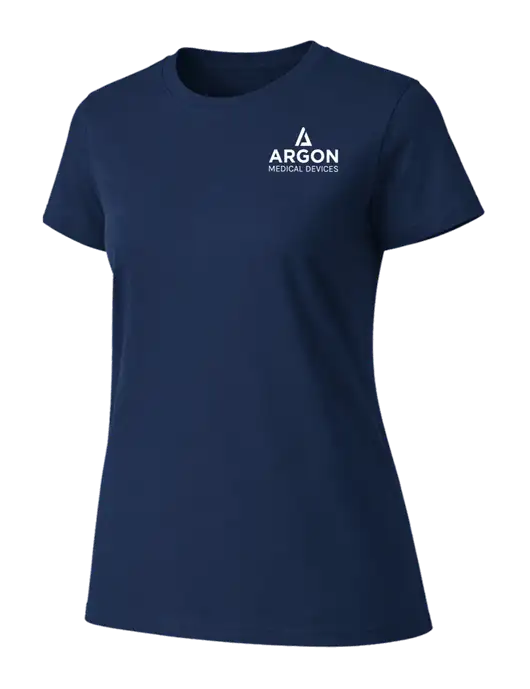 Womens Ring Spun Navy 4.5 oz T-Shirt w/Argon Medical Devices Logo