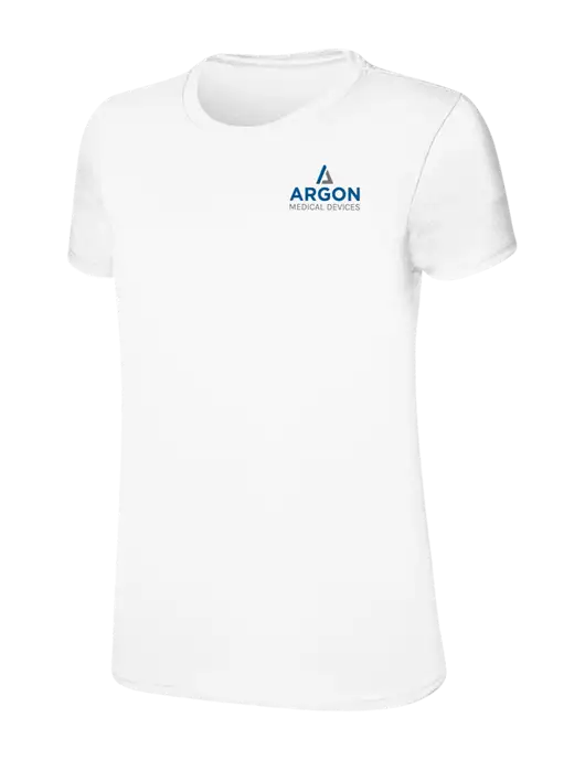 Womens Ring Spun White 4.5 oz T-Shirt w/Argon Medical Devices Logo