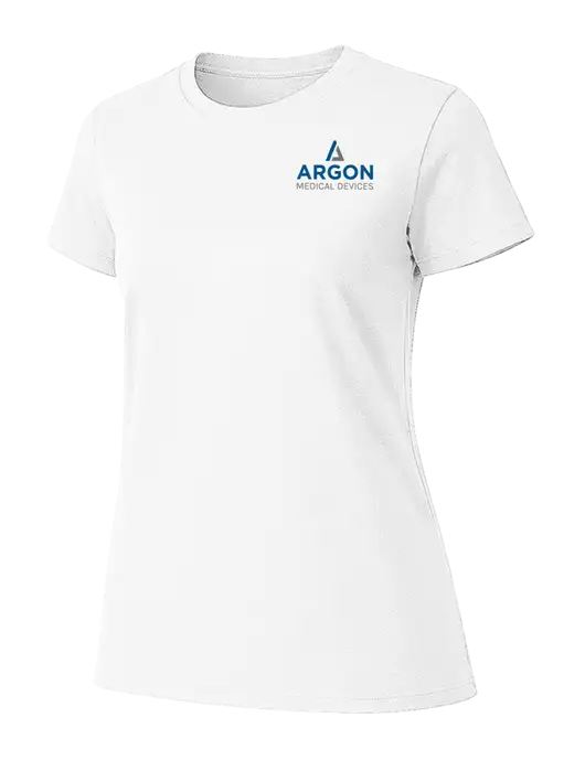 Womens Ring Spun White 4.5 oz T-Shirt w/Argon Medical Devices Logo