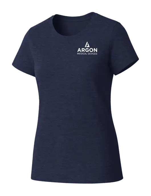 Womens Seriously Soft Heathered Navy T-Shirt w/Argon Medical Devices Logo