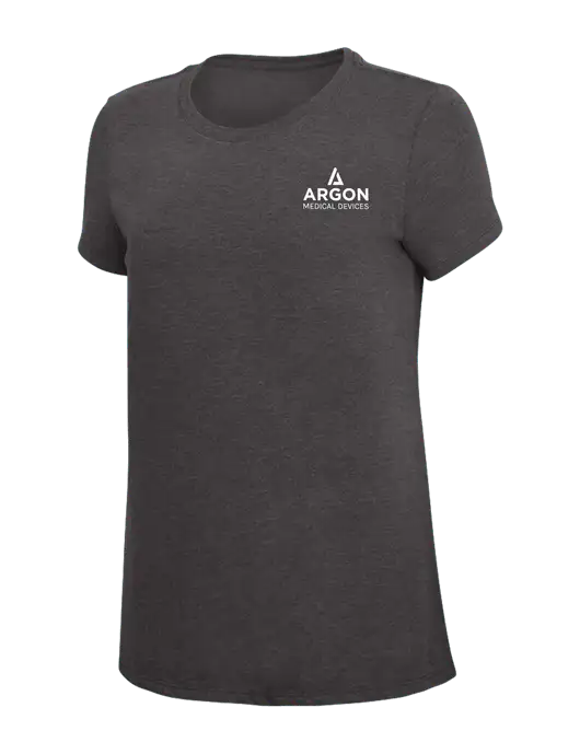 Womens Simply Soft Heather Charcoal 4.5oz  Poly/Combed Ring Spun Cotton T-Shirt w/Argon Medical Devices Logo