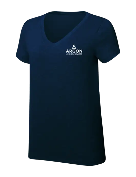 Womens Simply Soft V-Neck New Navy 4.5oz  Poly/Combed Ring Spun Cotton T-Shirt w/Argon Medical Devices Logo