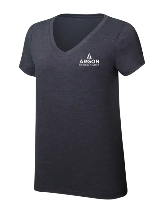 Womens Simply Soft V-Neck Heather Charcoal 4.5oz  Poly/Combed Ring Spun Cotton T-Shirt w/Argon Medical Devices Logo