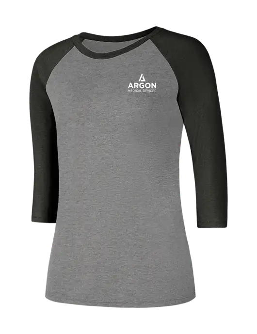 Womens Simply Soft 3/4 Sleeve Black Frost/Grey Frost Ring Spun Cotton T-Shirt w/Argon Medical Devices Logo