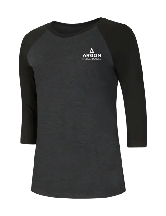 Womens Simply Soft 3/4 Sleeve Black/Black Frost Ring Spun Cotton T-Shirt w/Argon Medical Devices Logo