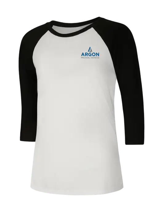 Womens Simply Soft 3/4 Sleeve Black/White Ring Spun Cotton T-Shirt w/Argon Medical Devices Logo