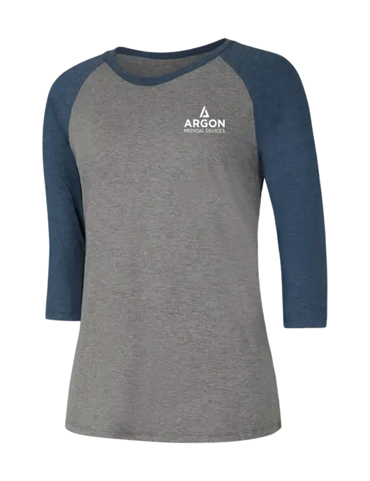 Womens Simply Soft 3/4 Sleeve Navy Frost/Grey Frost Ring Spun Cotton T-Shirt w/Argon Medical Devices Logo