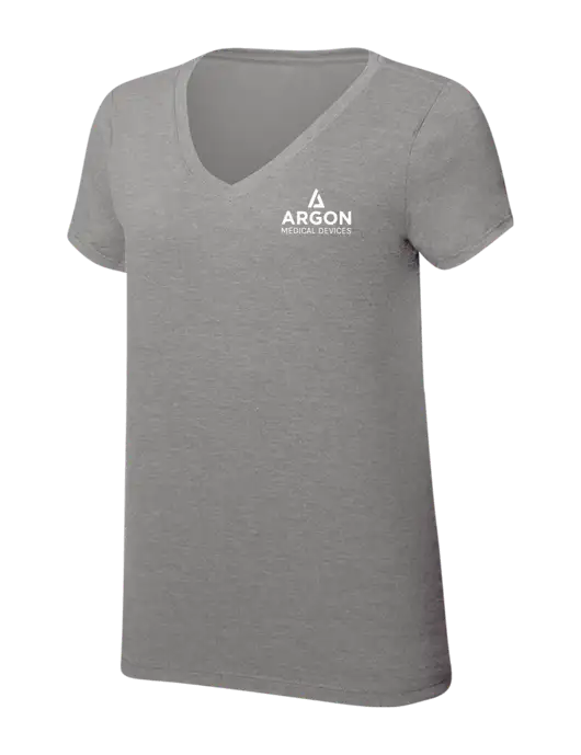 Womens Simply Soft V-Neck Grey Frost 4.5oz  Poly/Combed Ring Spun Cotton T-Shirt w/Argon Medical Devices Logo