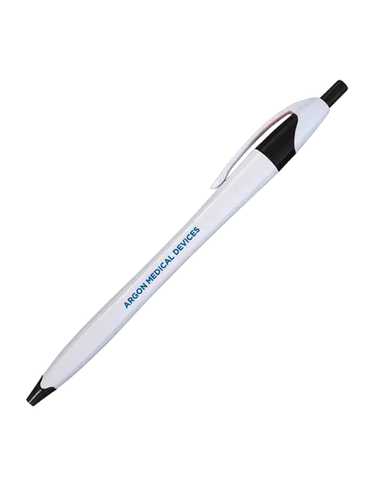 Novella White/Black Classic Pen - Blue Ink w/Argon Medical Devices Logo