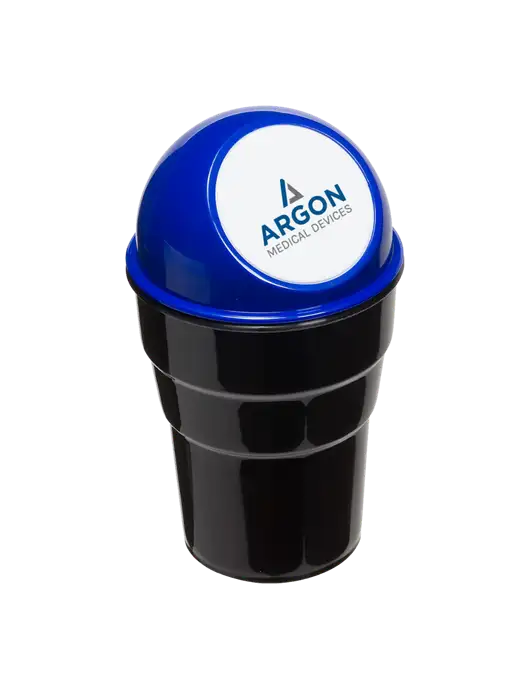 Blue Car Cup Holder Trash Can w/Argon Medical Devices Logo