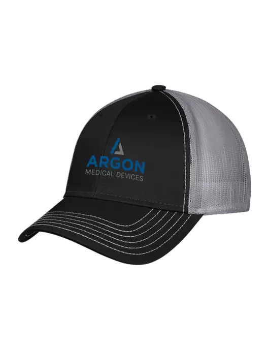 Black/Medium Dark Grey Mesh Trucker Cap Snap Back w/Argon Medical Devices Logo