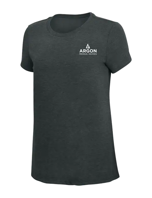Womens Simply Soft Black Frost 4.5oz Poly/Combed Ring Spun Cotton T-Shirt w/Argon Medical Devices Logo