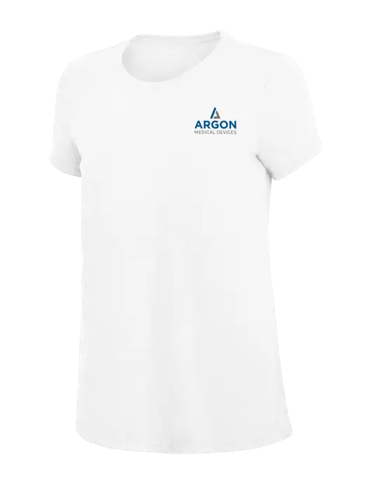 Womens Simply Soft White 4.5oz Poly/Combed Ring Spun Cotton T-Shirt
 w/Argon Medical Devices Logo