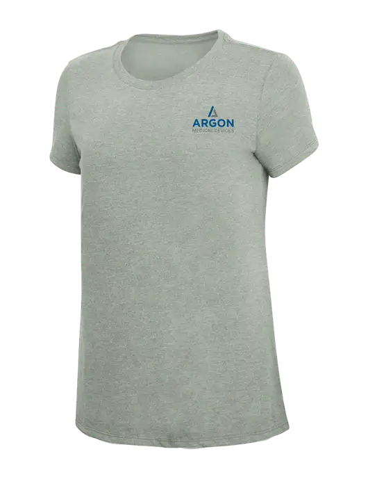Womens Simply Soft Heathered Light Grey 4.5oz Poly/Combed Ring Spun Cotton T-Shirt w/Argon Medical Devices Logo