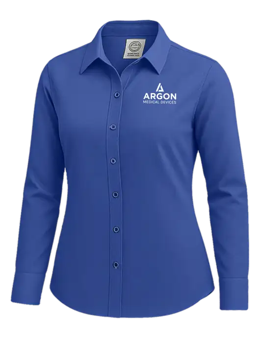 Brooks Brothers Womens Royal Blue Wrinkle-Free Stretch Nailhead Shirt w/Argon Medical Devices Logo