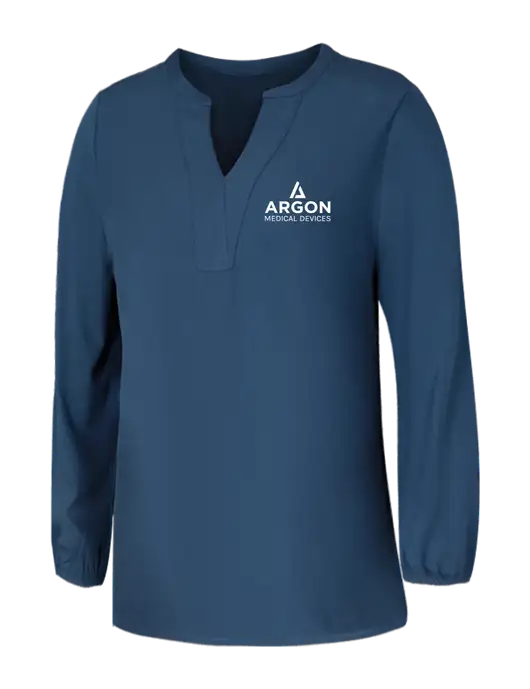 Mercer+Mettle Womens Light Navy Blue Grey Stretch Crepe 3/4 Sleeve Blouse w/Argon Medical Devices Logo