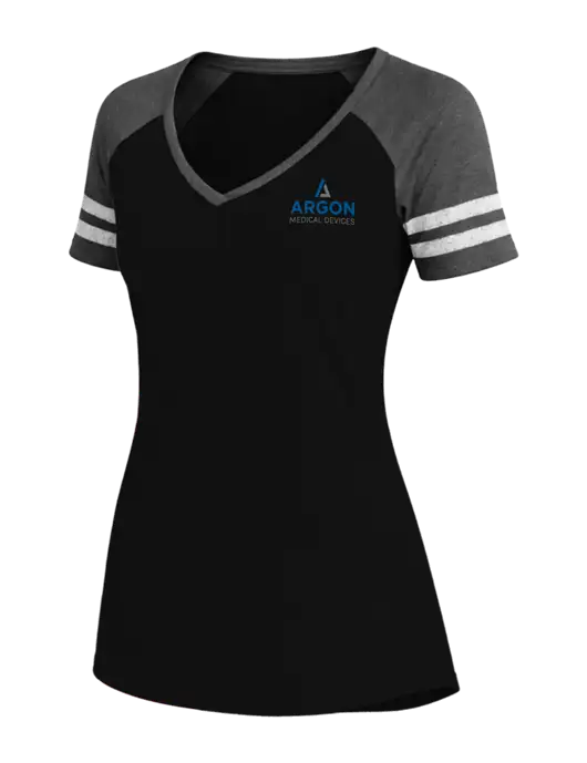 Womens Black/Charcoal Heather V-Neck Game Tee w/Argon Medical Devices Logo