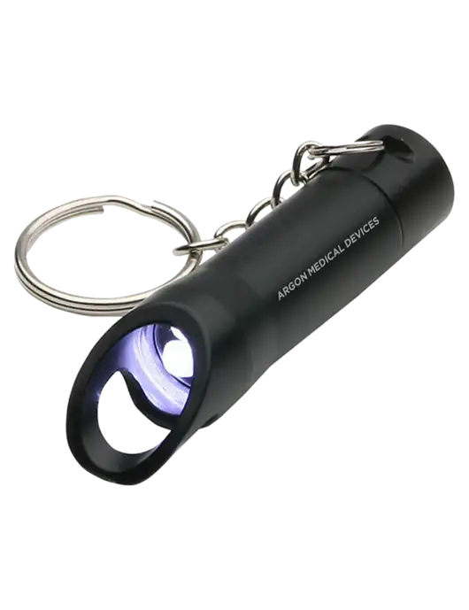 Black Pocket LED Flashlight with Bottle Opener & Keychain w/Argon Medical Devices Logo
