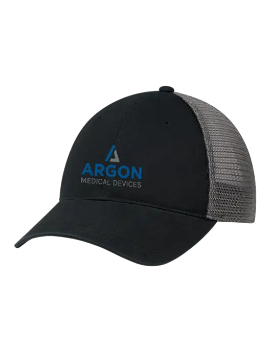 Richardson 111 Garment Washed Trucker Cap Black w/Charcoal Mesh w/Argon Medical Devices Logo