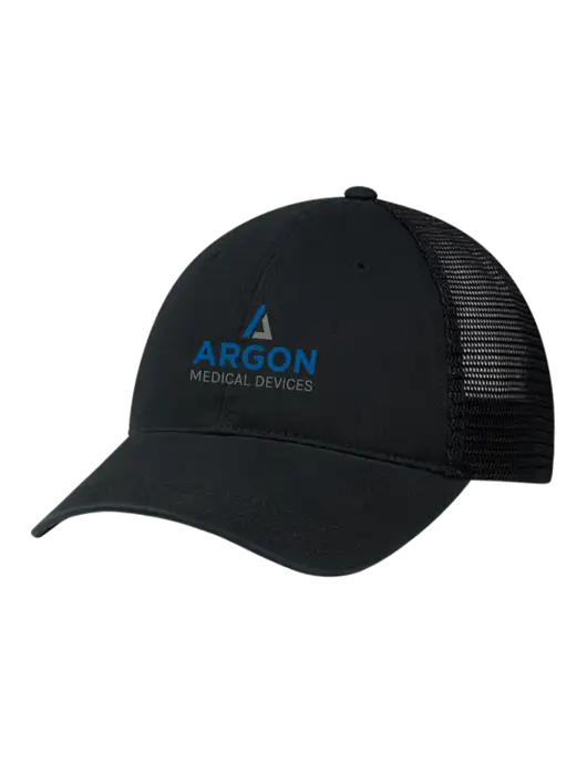 Richardson 111 Garment Washed Trucker Cap Black w/Black Mesh w/Argon Medical Devices Logo