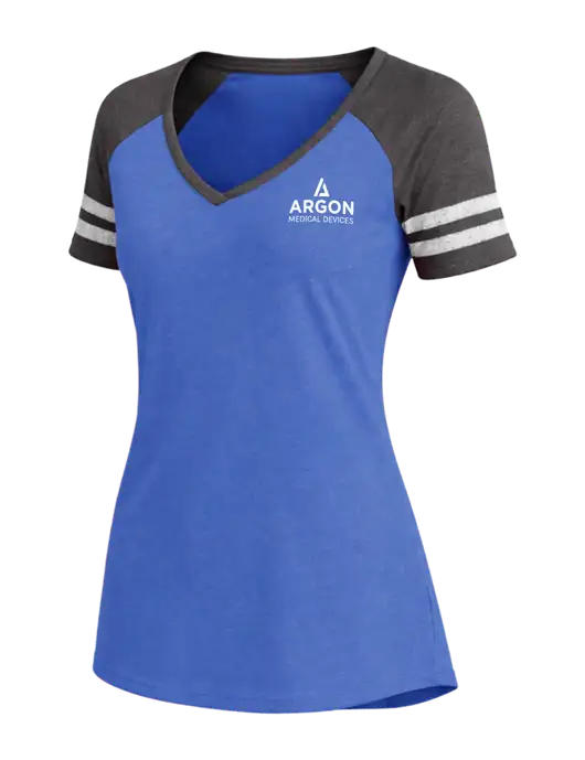 Womens Royal Heather/Charcoal Heather V-Neck Game Tee w/Argon Medical Devices Logo