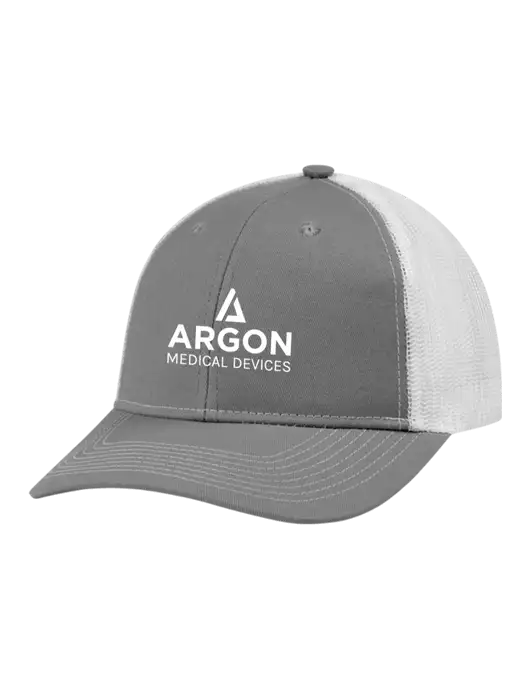 Snapback Ponytail Trucker Cap Light Medium Heather Grey w/White Mesh w/Argon Medical Devices Logo