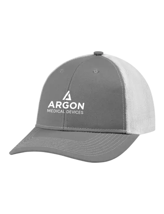 Snapback Ponytail Trucker Cap Light Medium Heather Grey w/White Mesh w/Argon Medical Devices Logo