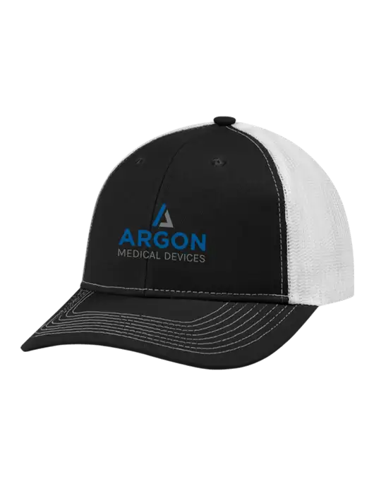 Snapback Ponytail Trucker Cap Black w/White Mesh w/Argon Medical Devices Logo