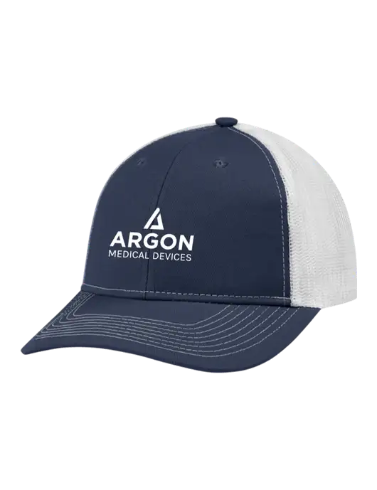 Snapback Ponytail Trucker Cap Navy w/White Mesh w/Argon Medical Devices Logo