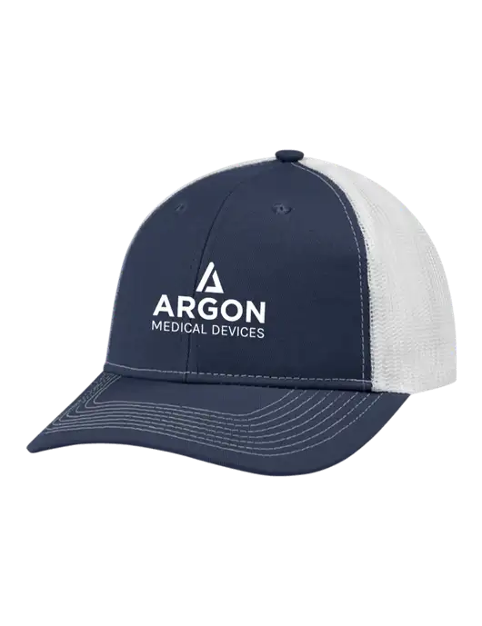 Snapback Ponytail Trucker Cap Navy w/White Mesh w/Argon Medical Devices Logo
